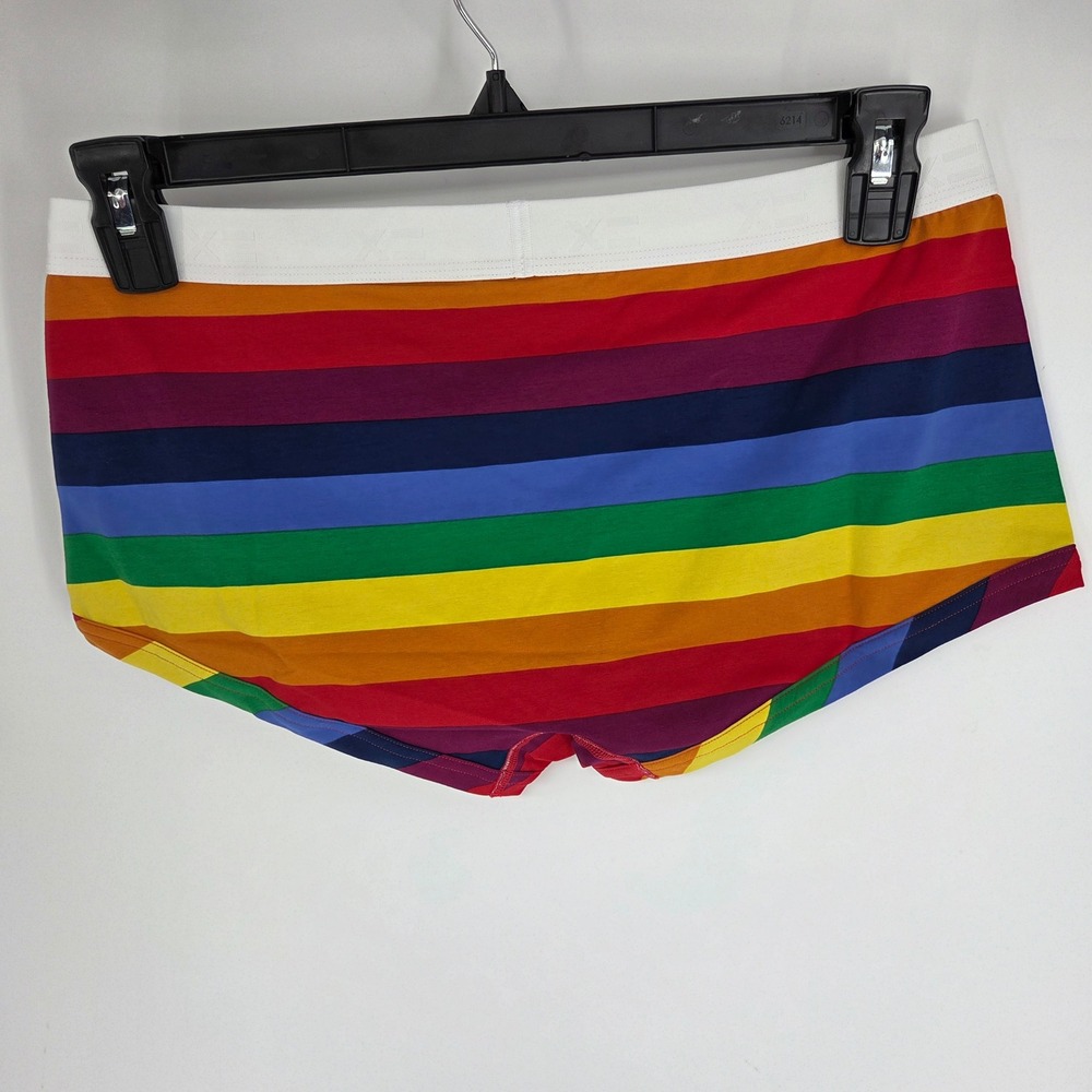 TomboyX Rainbow Stripe Boy Short Trunks Womens Large Multicolor Cotton Stretch - Picture 2 of 3